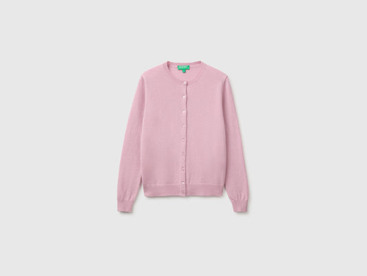 Cardigan girocollo lilla in pura lana Merino