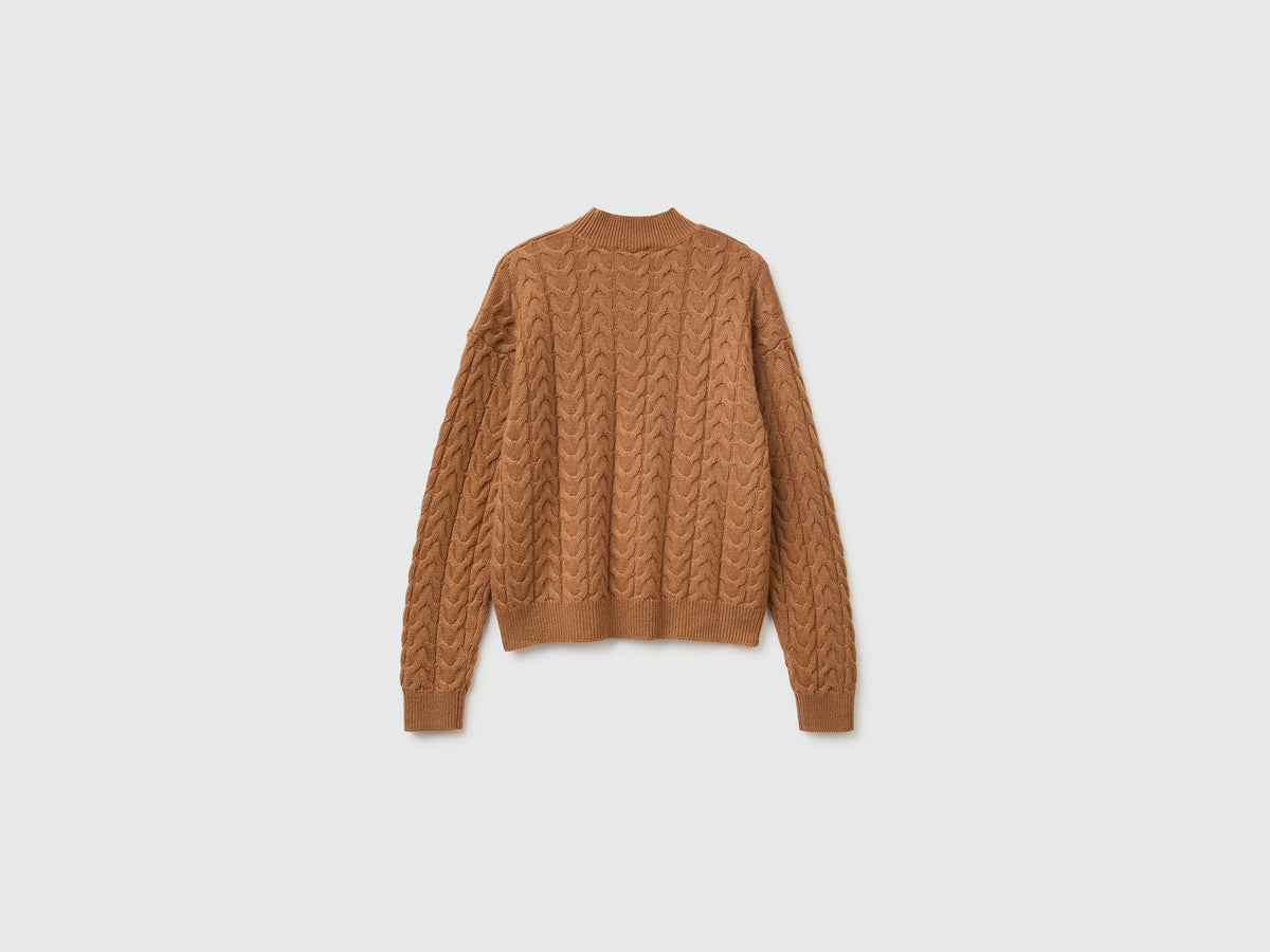 Maglione lupetto con trecce in misto lana e cashmere