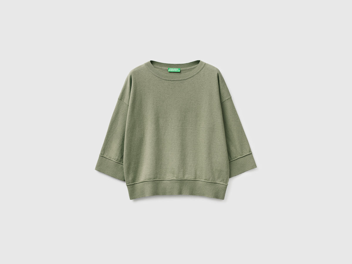 Maglia girocollo in cotone e lana