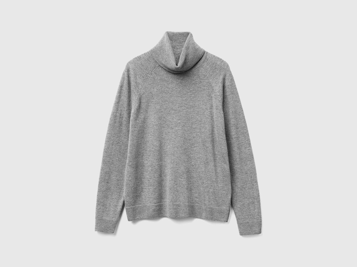 Maglione dolcevita grigio mélange in misto lana e cashmere