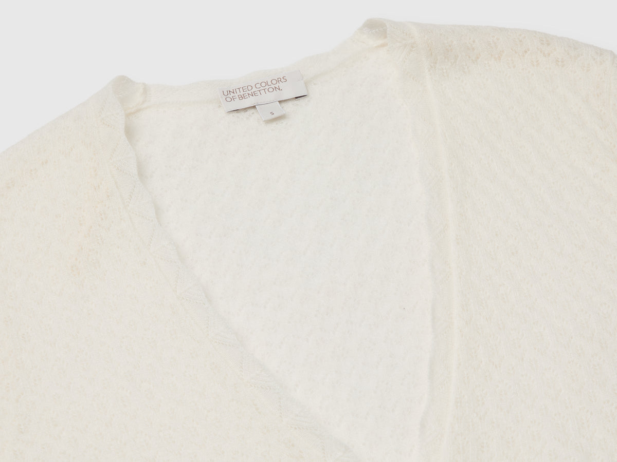 Cardigan traforato in misto lana ultralight