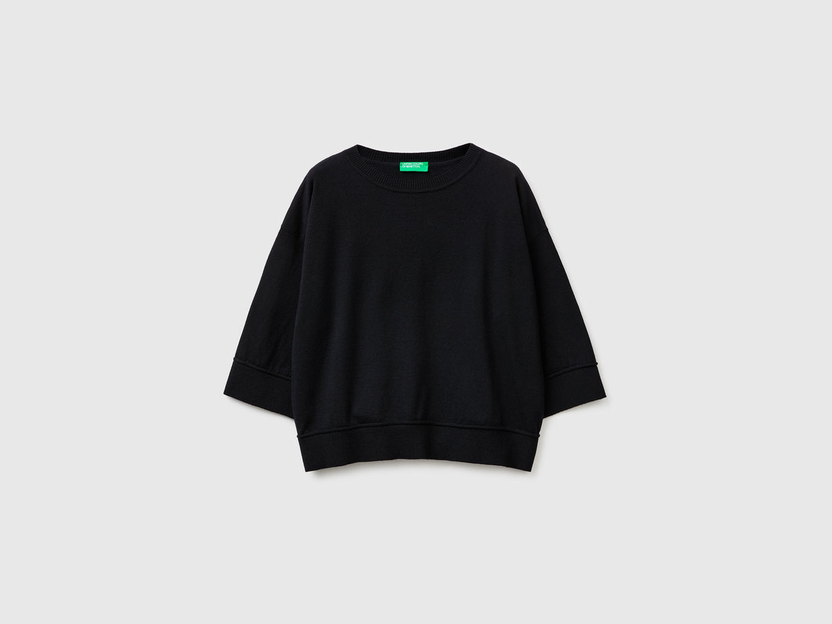 Maglia girocollo in cotone e lana