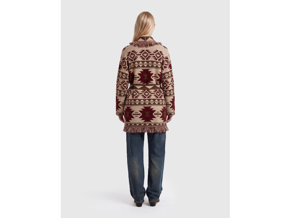Giacca in maglia jacquard con frange