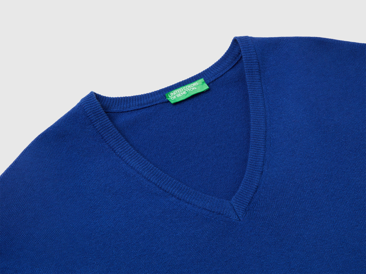 Maglia scollo a V bluette in pura lana Merino