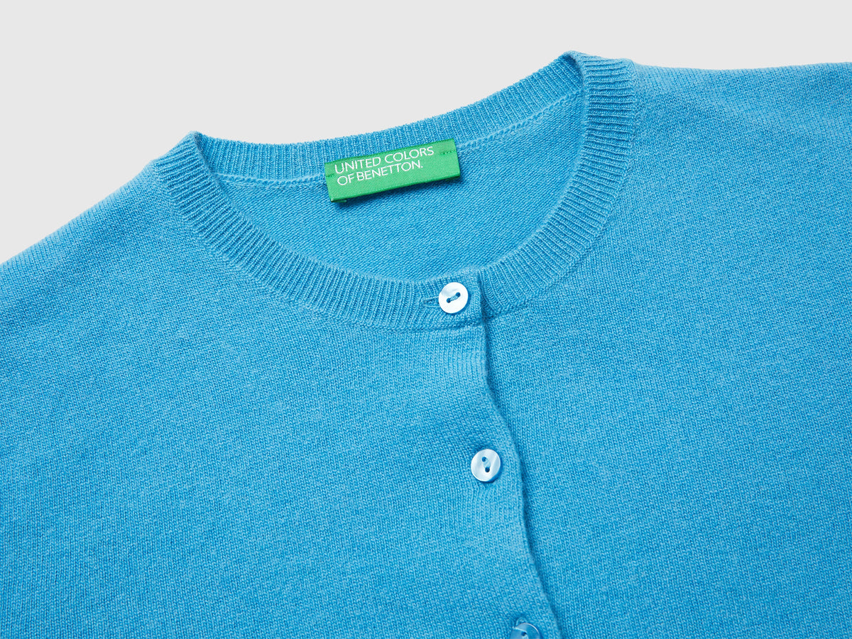Cardigan girocollo carta da zucchero in pura lana Merino