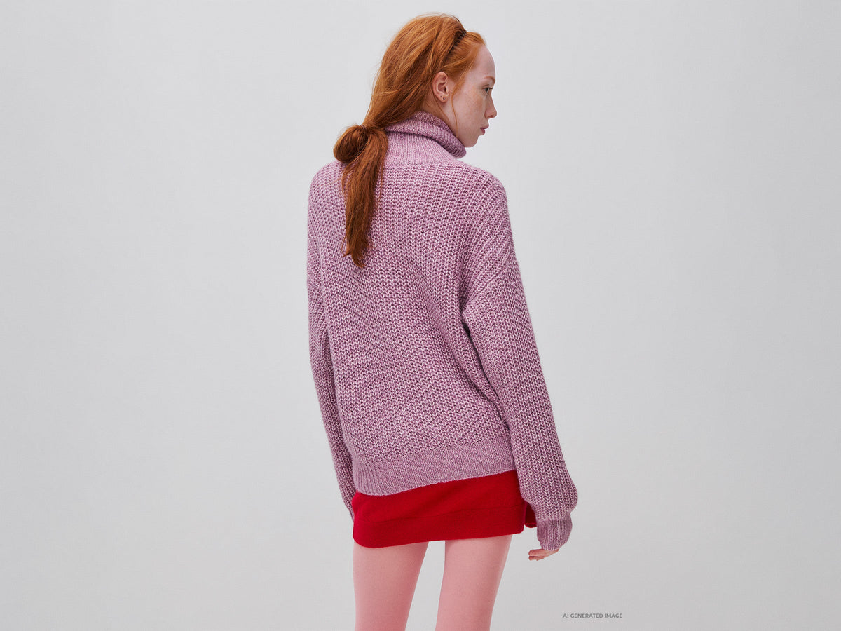 Maglia mélange con collo alto e mezza zip
