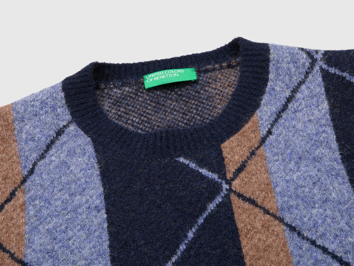 Maglia con righe e rombi in misto lana e alpaca