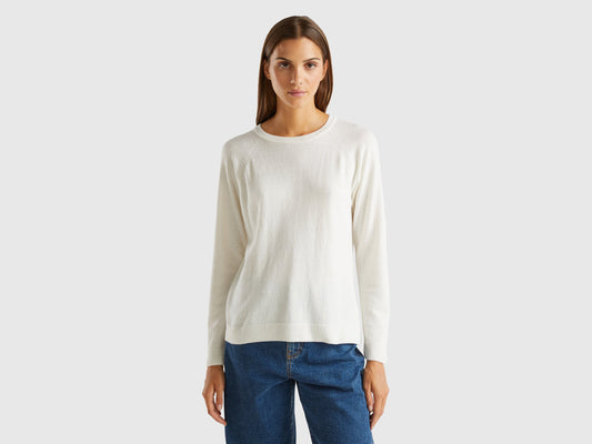 Maglia girocollo panna in misto lana e cashmere