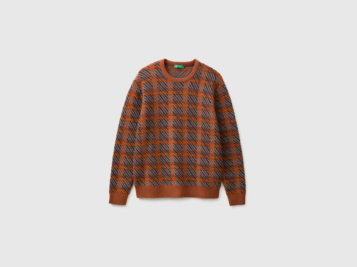 Maglia tartan in misto cotone e lana