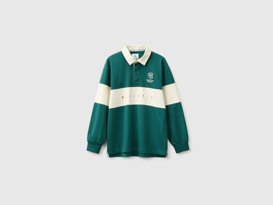 Polo verde scuro Benetton Rugby in cotone bio