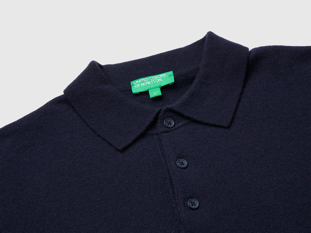 Polo blu notte in pura lana Merino
