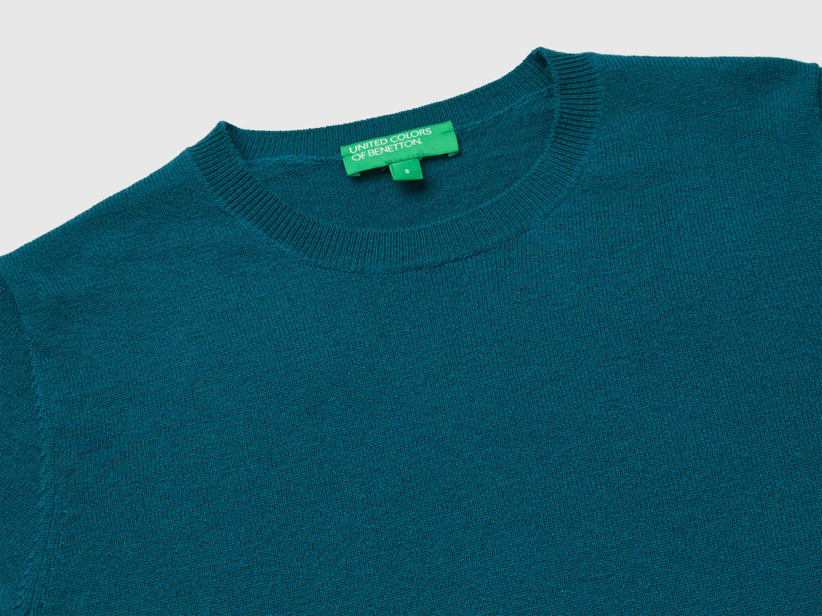 Maglia girocollo ottanio in pura lana Merino