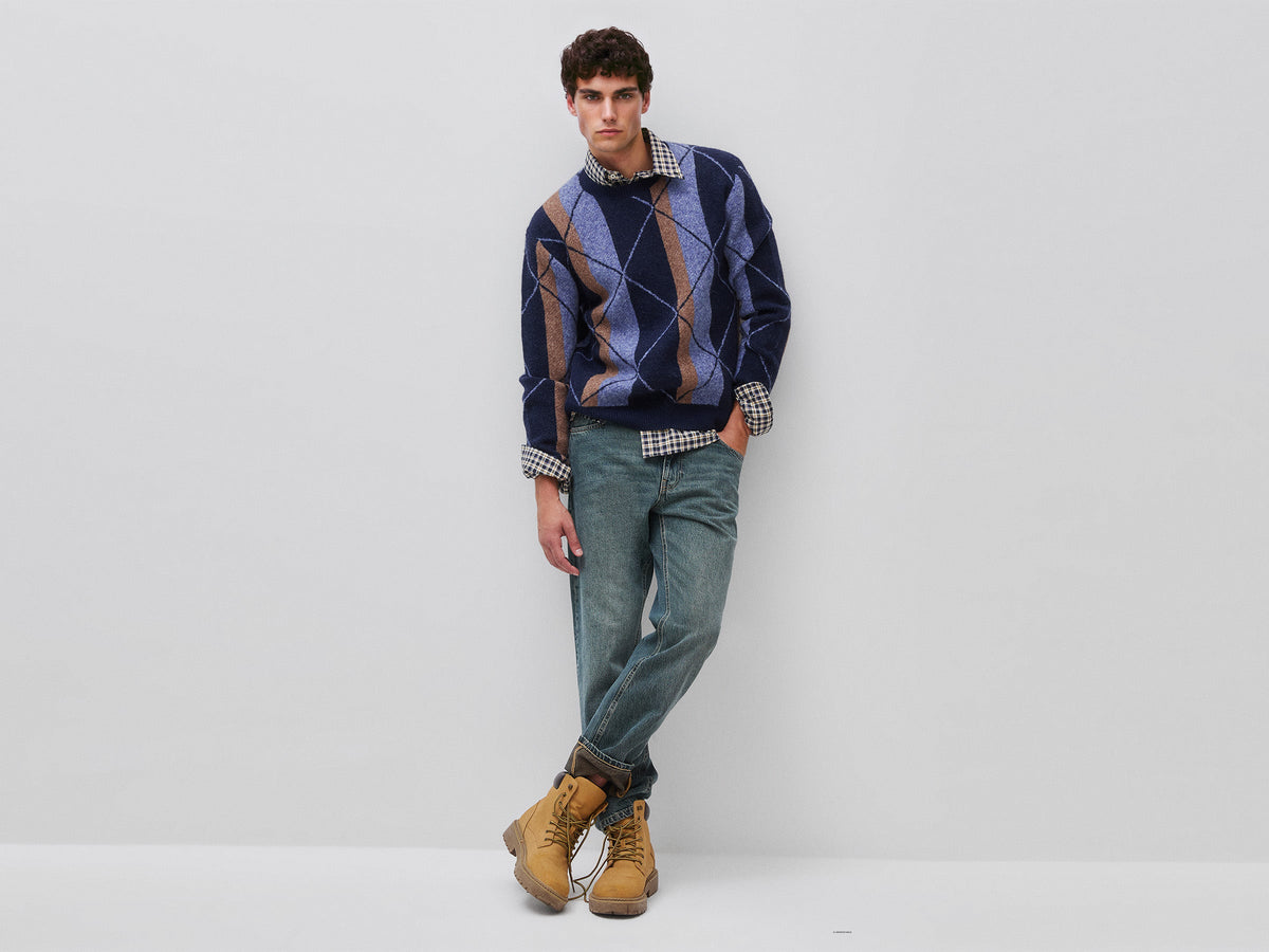 Maglia con righe e rombi in misto lana e alpaca