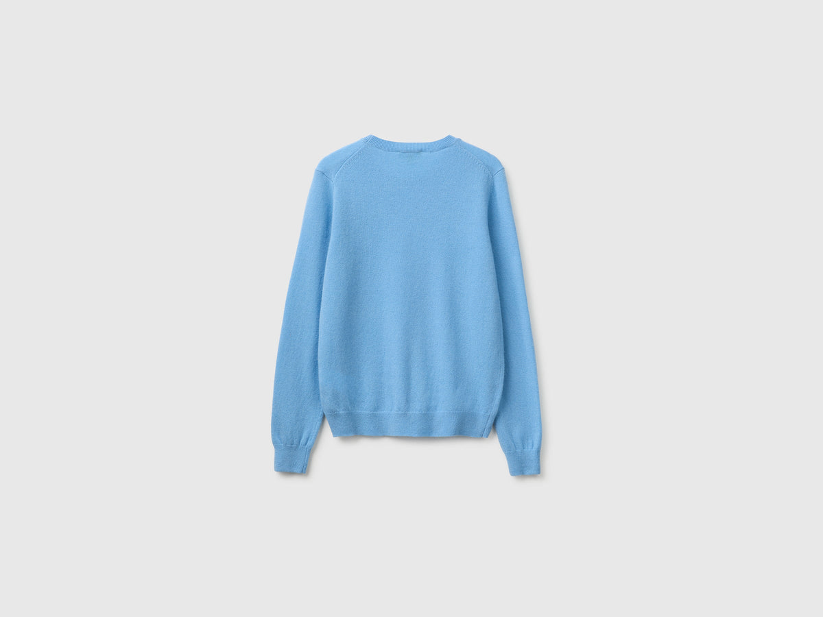Maglia girocollo azzurra in pura lana Merino