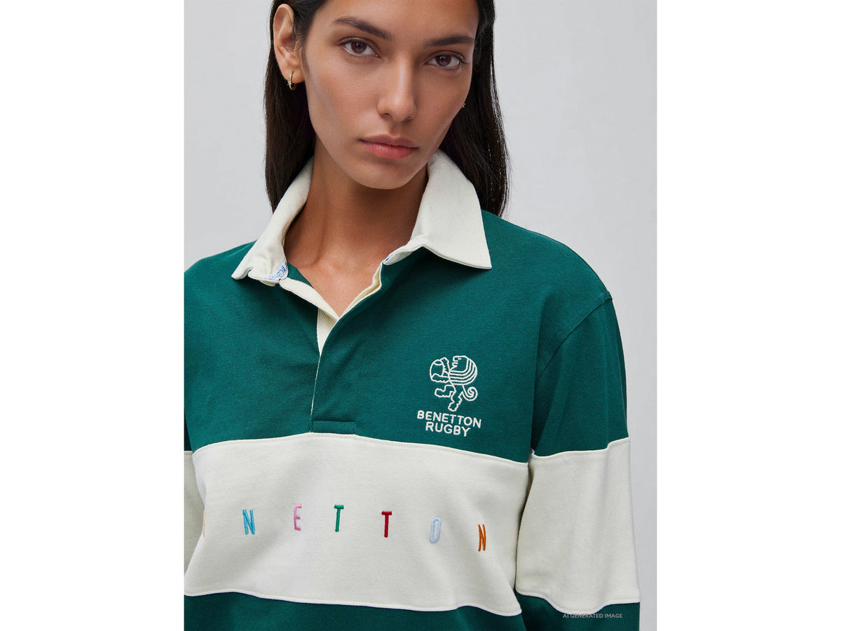 Polo verde scuro Benetton Rugby 100% cotone