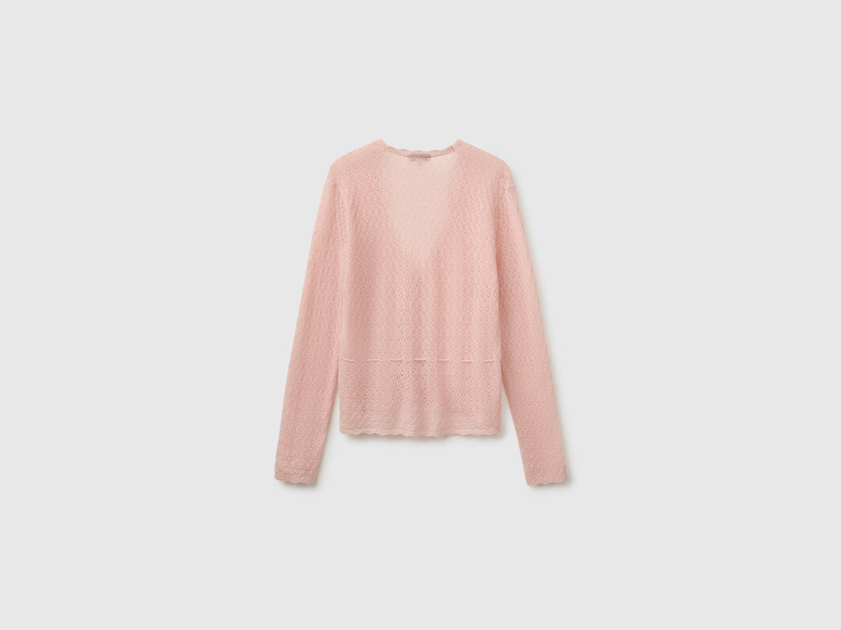 Cardigan traforato in misto lana ultralight