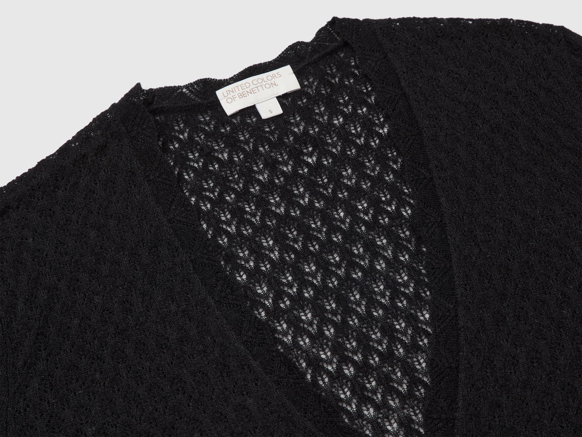 Cardigan traforato in misto lana ultralight