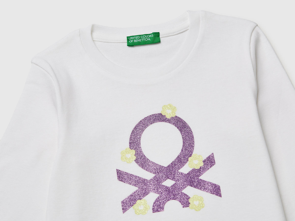 Maglietta con logo glitter in cotone bio