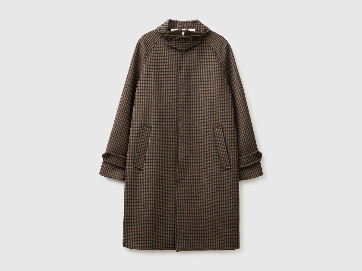 Cappotto lungo a quadri in misto lana