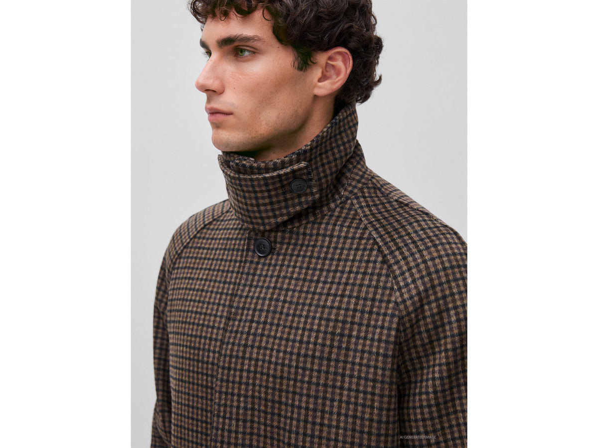 Cappotto lungo a quadri in misto lana