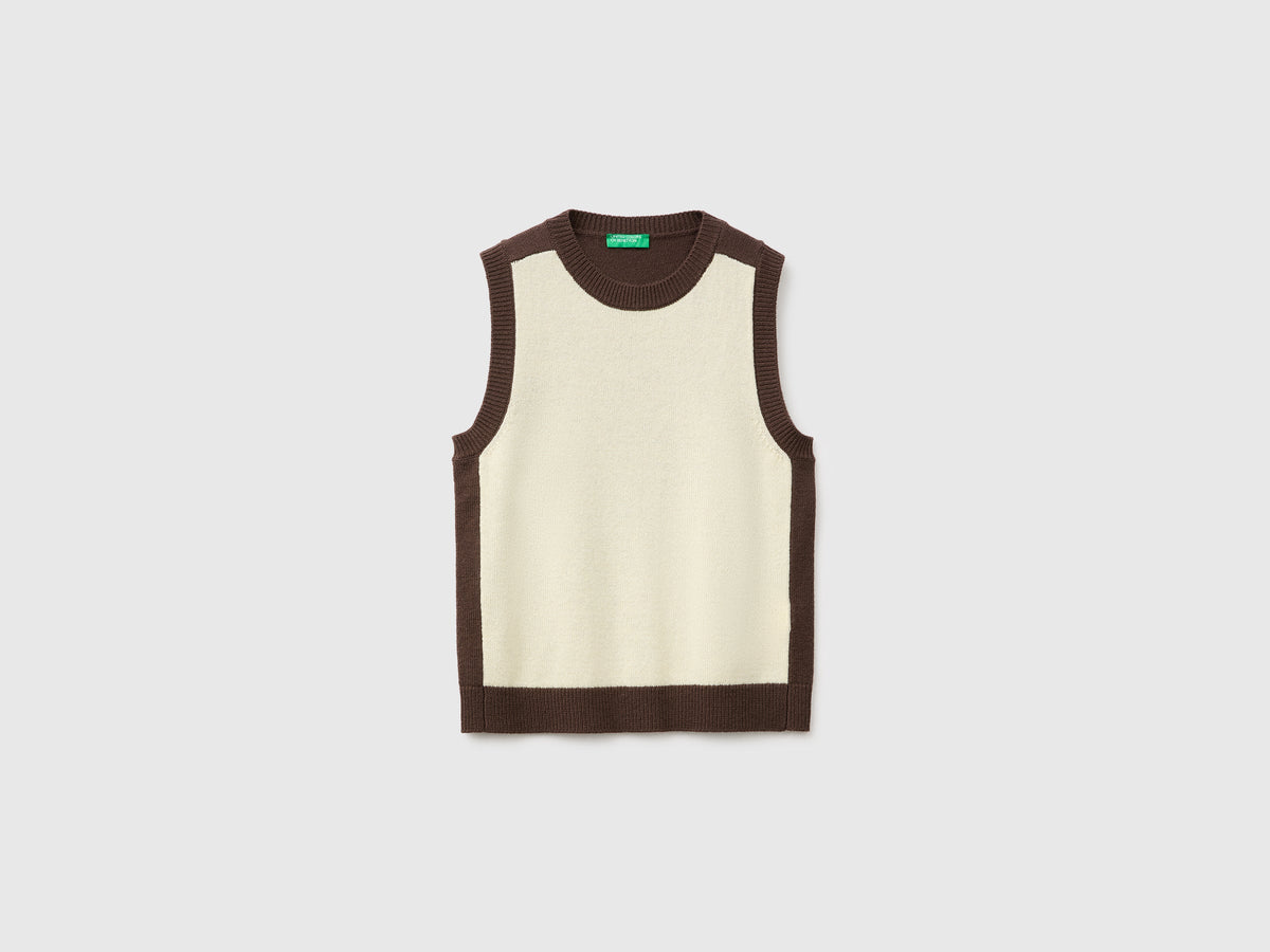 Gilet in maglia color block 100% lana