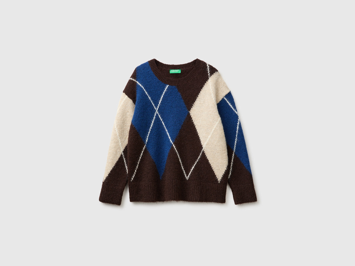 Maglia over con rombi in misto lana