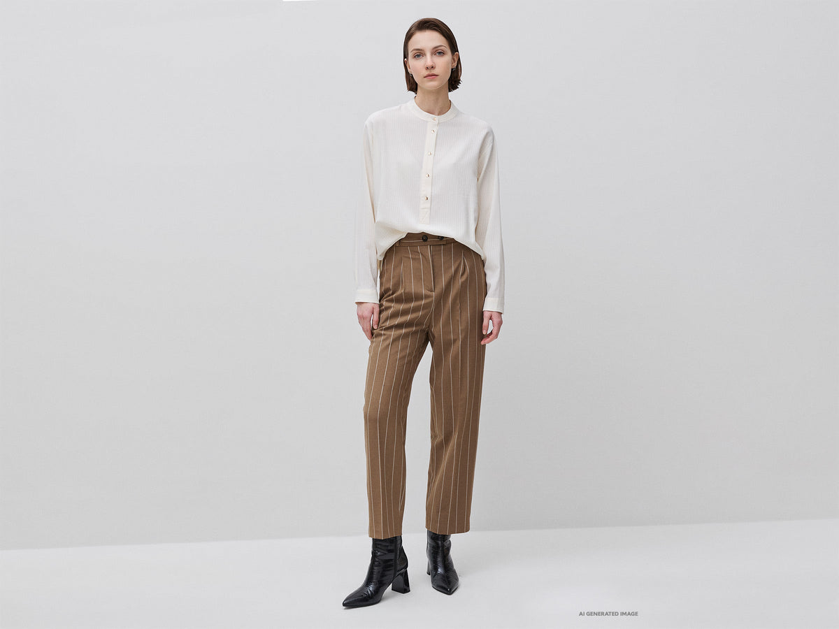 Blusa a righe con collo alla coreana