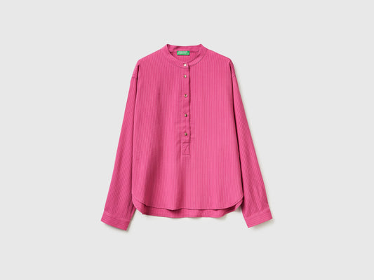 Blusa a righe con collo alla coreana