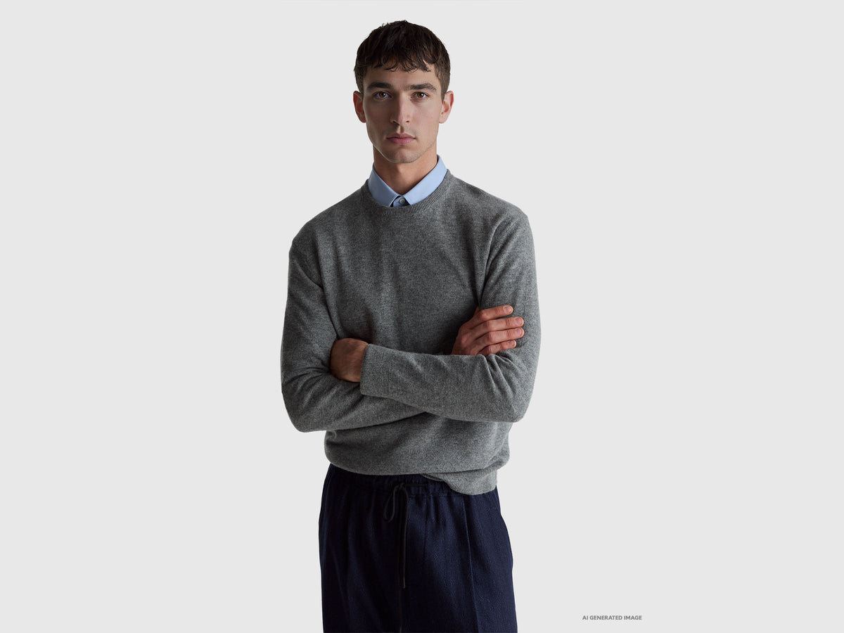 Maglia grigia in pura lana Merino