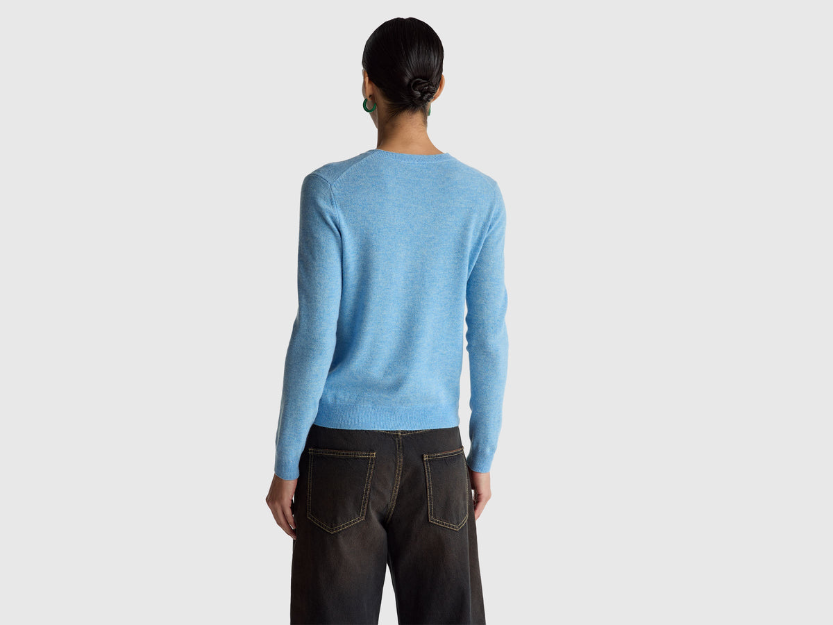 Maglia girocollo azzurro in lana Merino
