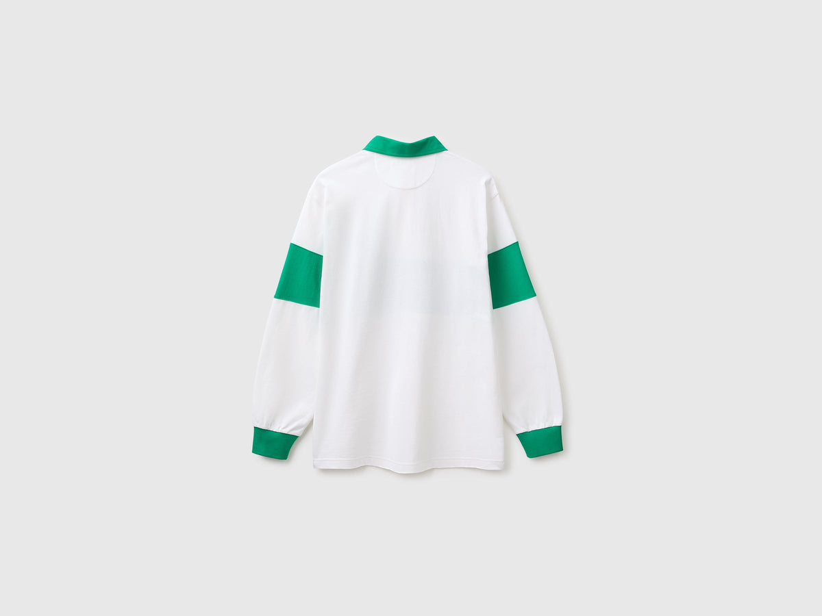 Polo bianca e verde Benetton Rugby 100% cotone