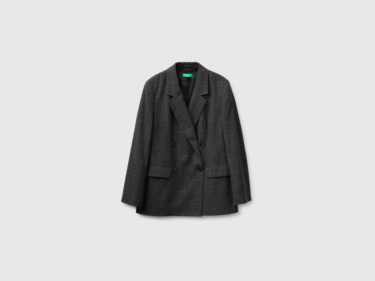 Blazer tartan doppiopetto in misto viscosa