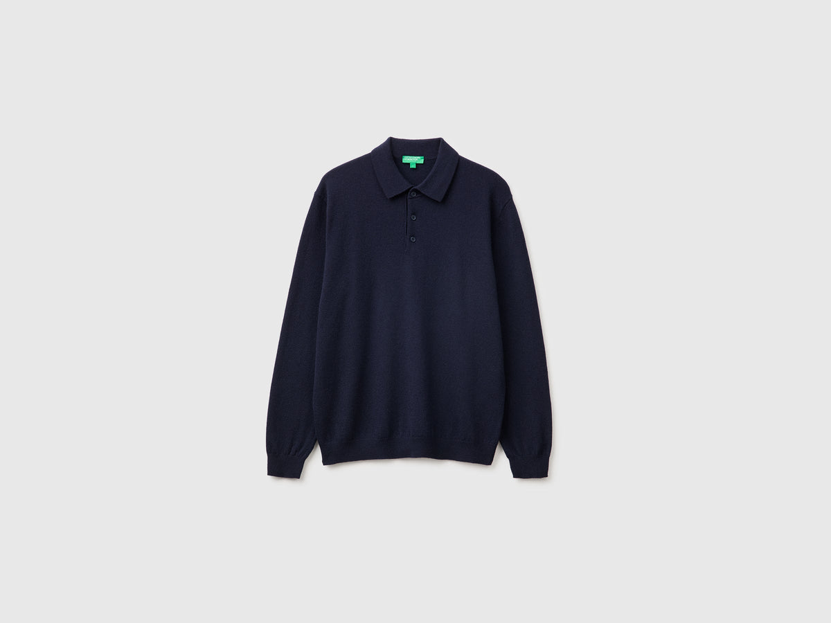 Polo blu notte in pura lana Merino