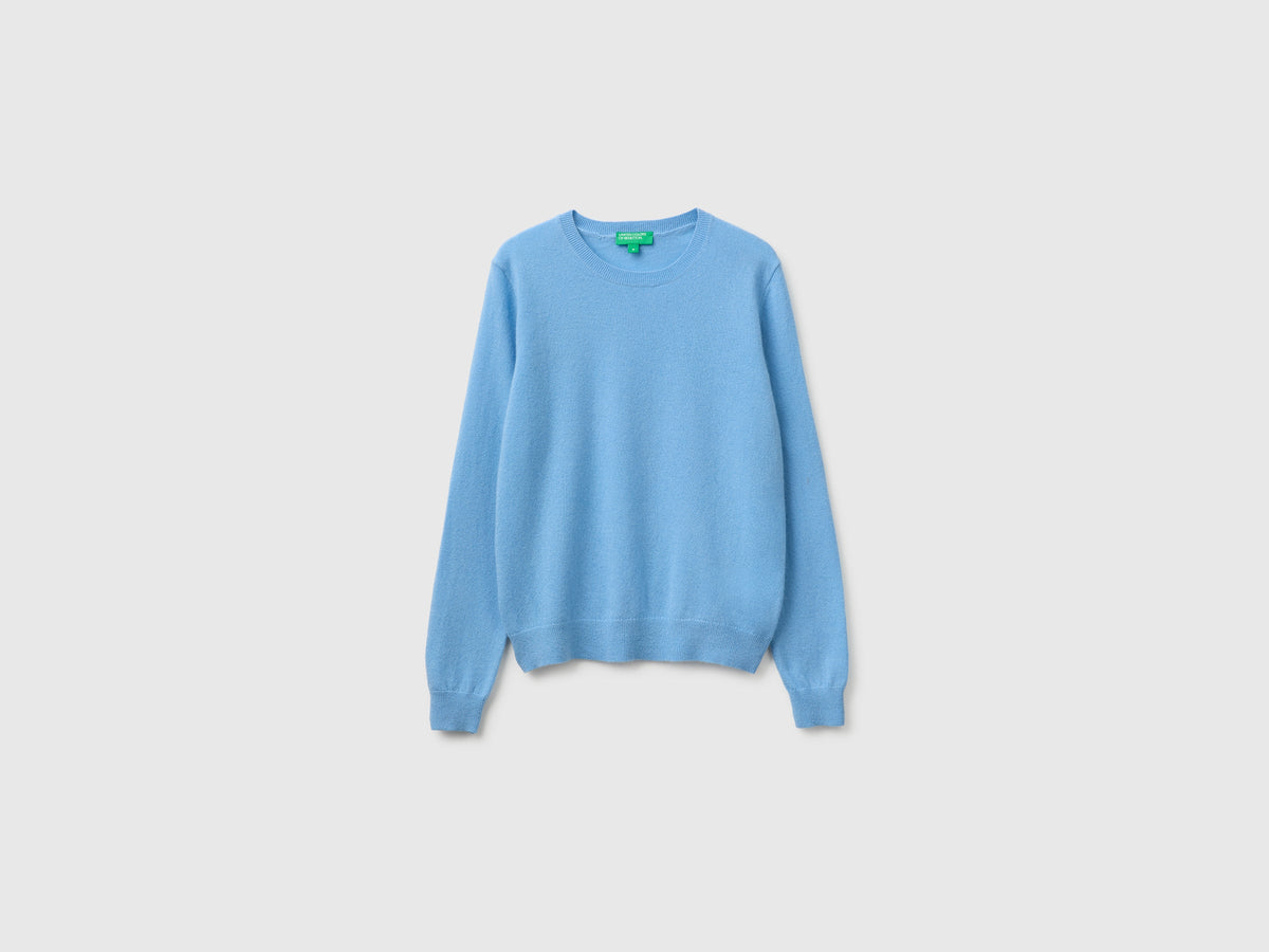 Maglia girocollo azzurra in pura lana Merino