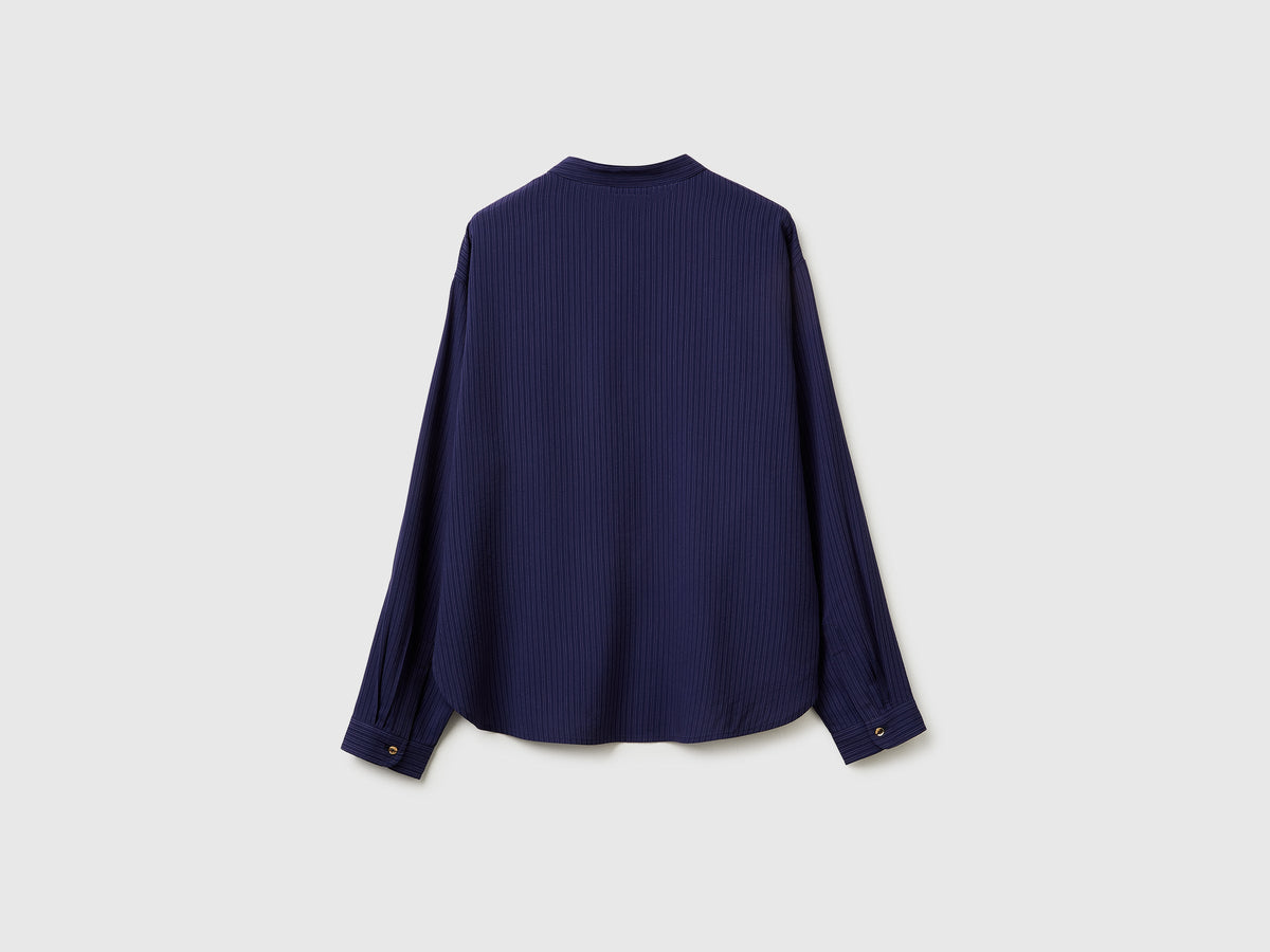 Blusa a righe con collo alla coreana