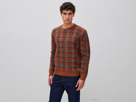 Maglia tartan in misto cotone e lana