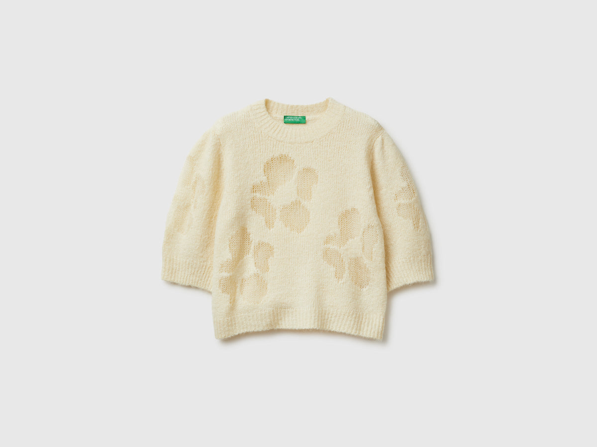 Maglia manica corta con intarsio fiori